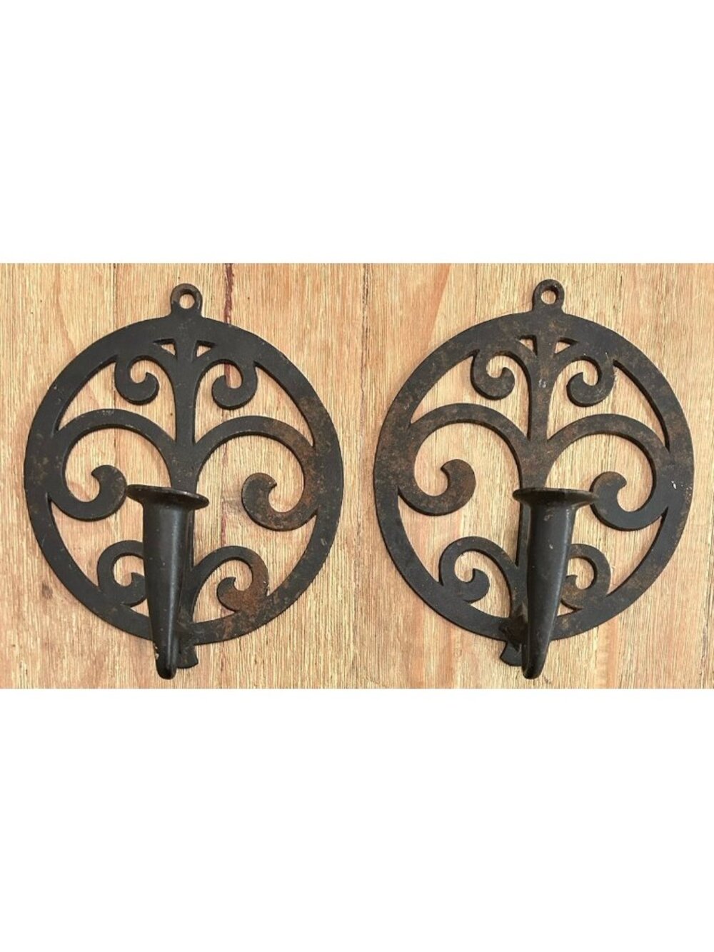 Pair Virginia Metalcrafters Spouting Water Wall Sconces Candle Holder Cast Iron
